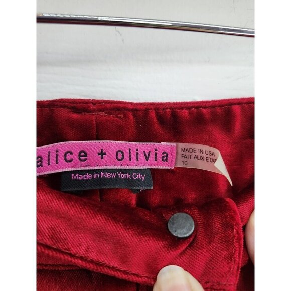 Alice + Olivia Low Rise Slim Fit Red Velvet Pants 10 - Picture 4 of 9